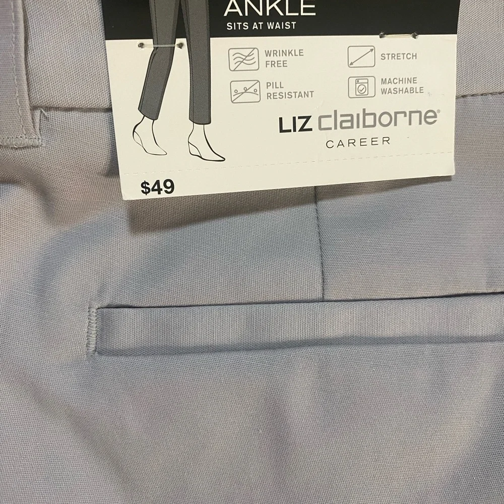 New Liz Claiborne Career Emma Ankle Pants‎ Womens Sz 8 Silver Gray